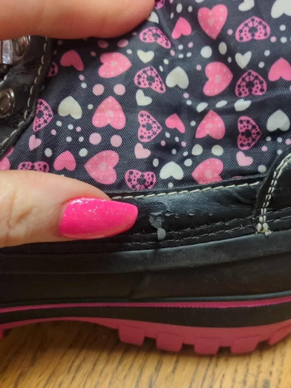 Insulated Black and Pink Winter Duck Boots for Women
